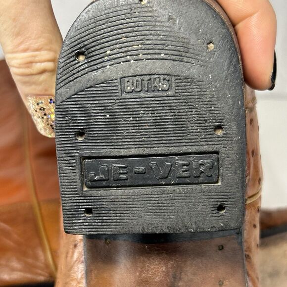 Vintage JE-VER COWBOY Boots Brown Ostrich Leather Men’s Size 10.5 Western Mexico - Picture 7 of 11